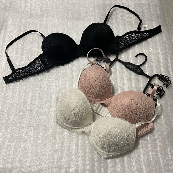 3-Pack Lace Push-Up Bras - Size 34B - NWT, Never Worn Pink White & Black - Picture 9 of 17
